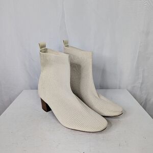 Joie Neely Ivory Ribbed Knit Sock Block Heel Ankle Booties Size 8
